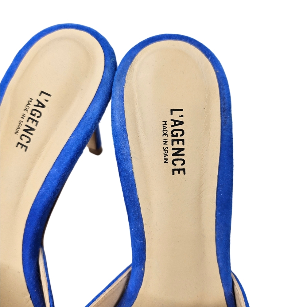 L'AGENCE Lolita II Stiletto Mules In Royal Blue Suede - Picture 4 of 10